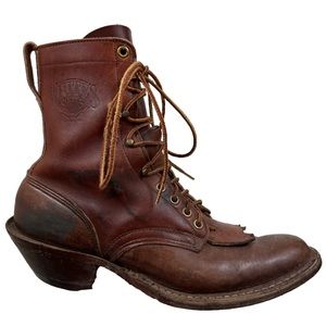 Whites Boots vintage brown distressed leather boots lace up western‎ logger
